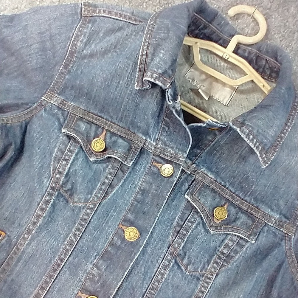 Old Navy‎ Womens Medium Wash Denim Trucker Jacket Size M Blue Cotton Stretch